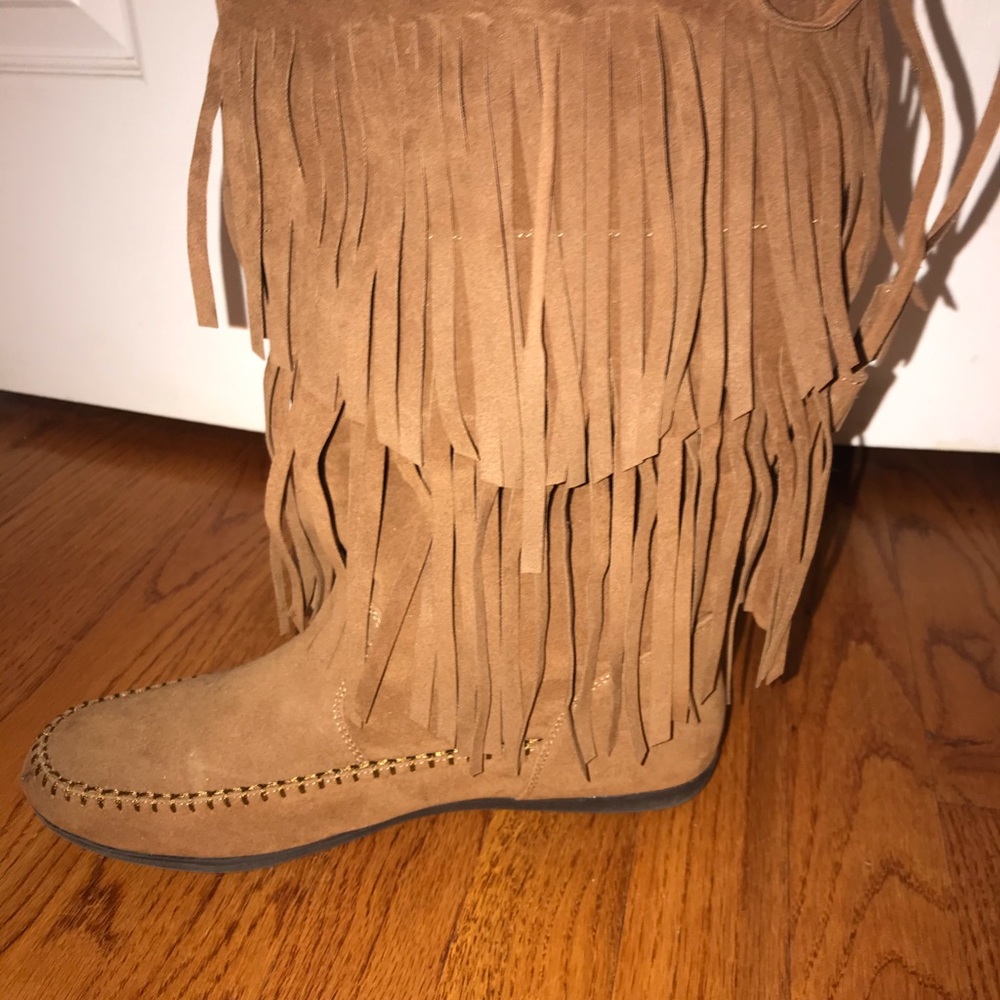 Rampage Moccasin Suede Brown String Boots Sz 9.5